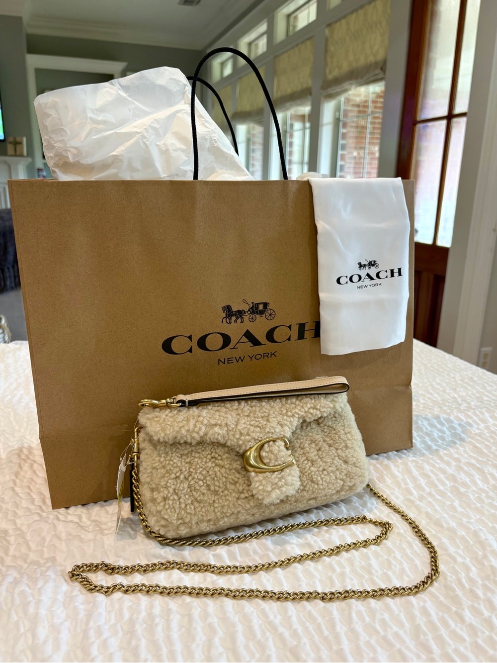 Coach Tabby Shoulder Sherpa Bag NWT Wristlet strap, detachable Chain STUNNING 🌟